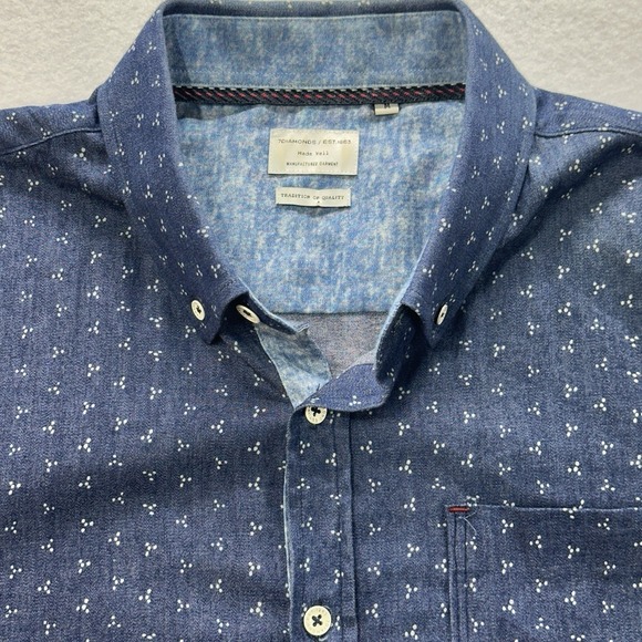 7 Diamonds Geometric Long Sleeve Chambray Shirt Slim Fit Button Down Supima MD - Picture 5 of 12